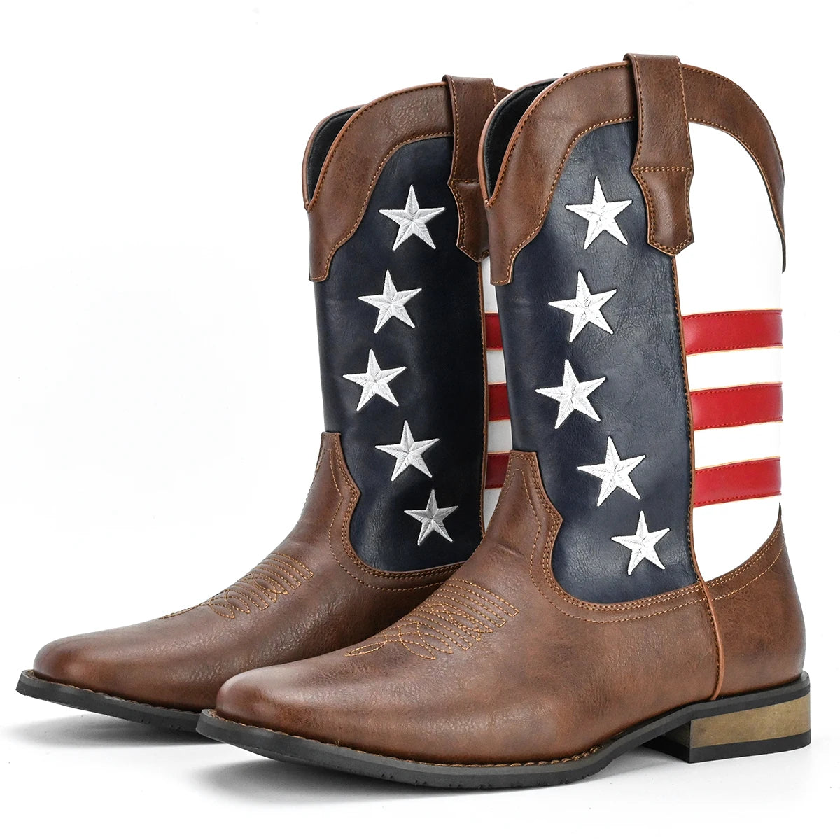 Men Western Cowboy Boots Slip On Durable Embroidered Design