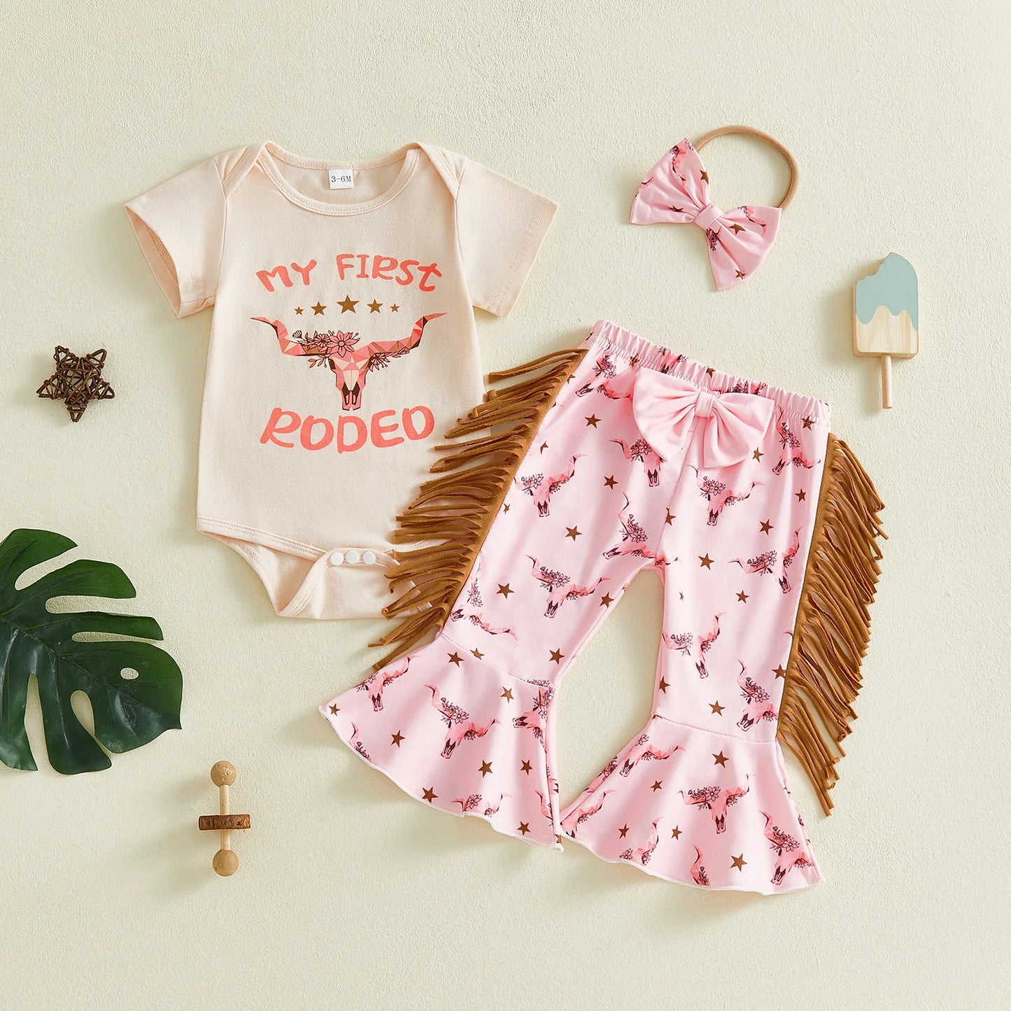 Toddler Girls Cowgirl Style Short Sleeve Romper Headband Set