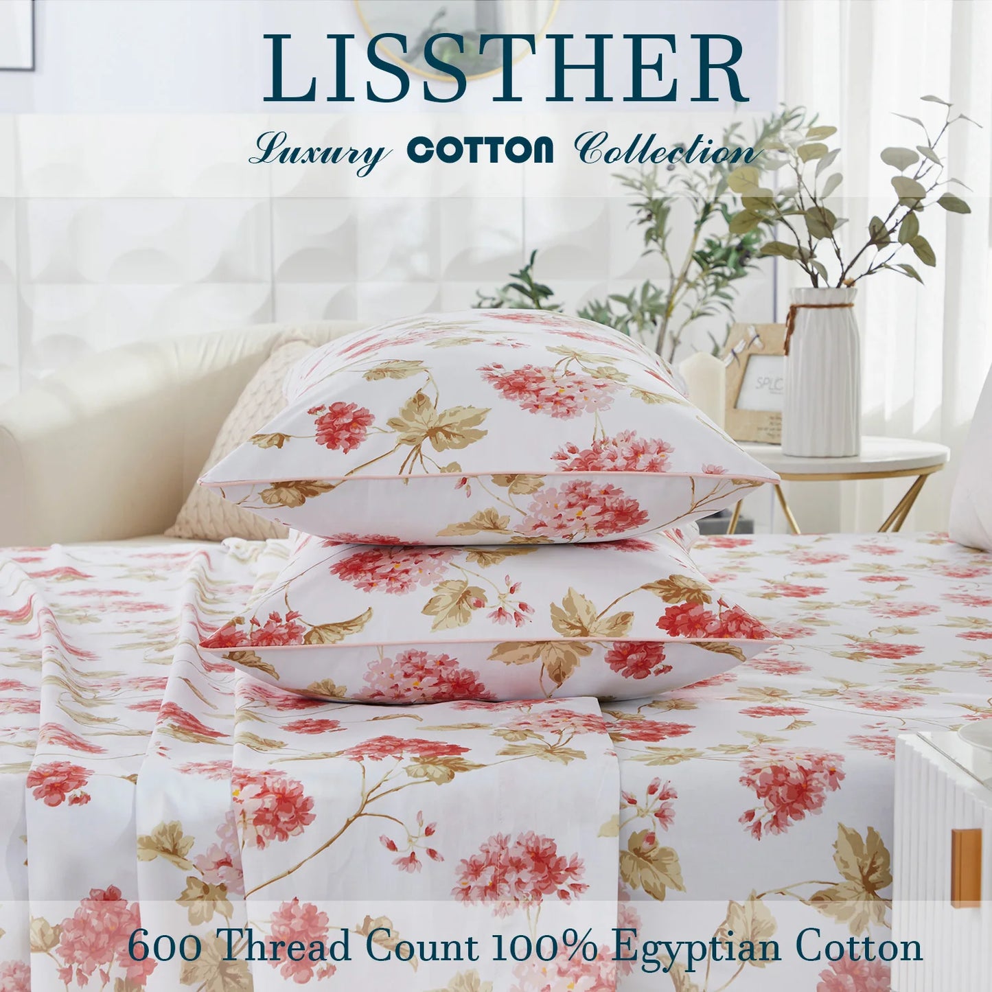 LISSTHERCN 600TC Egyptian Cotton Duvet Cover Set 3pc
