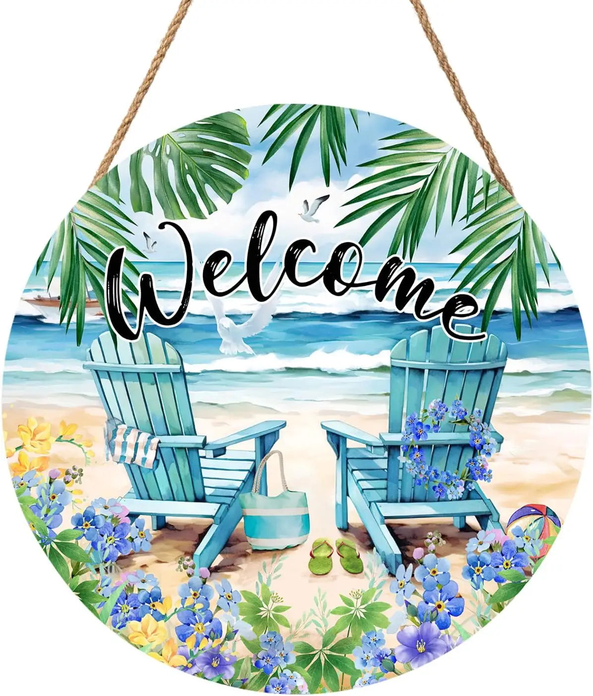 Spring Flowers Hummingbird Round Wooden Sign for Farmhouse Decor