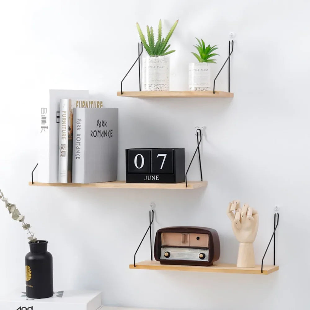 Wooden Wall Shelf With Iron Rack For Bedroom And Kid Room Decor