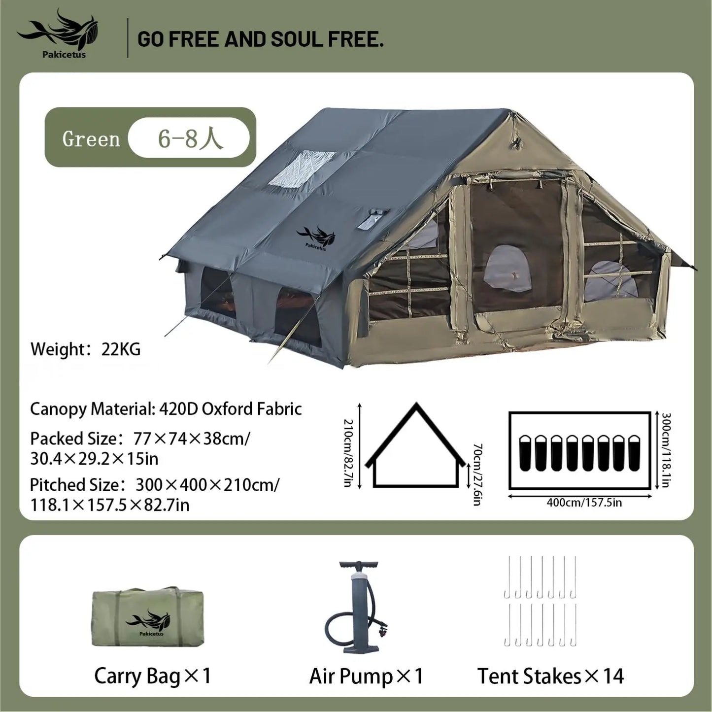 Pakicetus Quick Setup Inflatable Camping Tent With Carry Bag