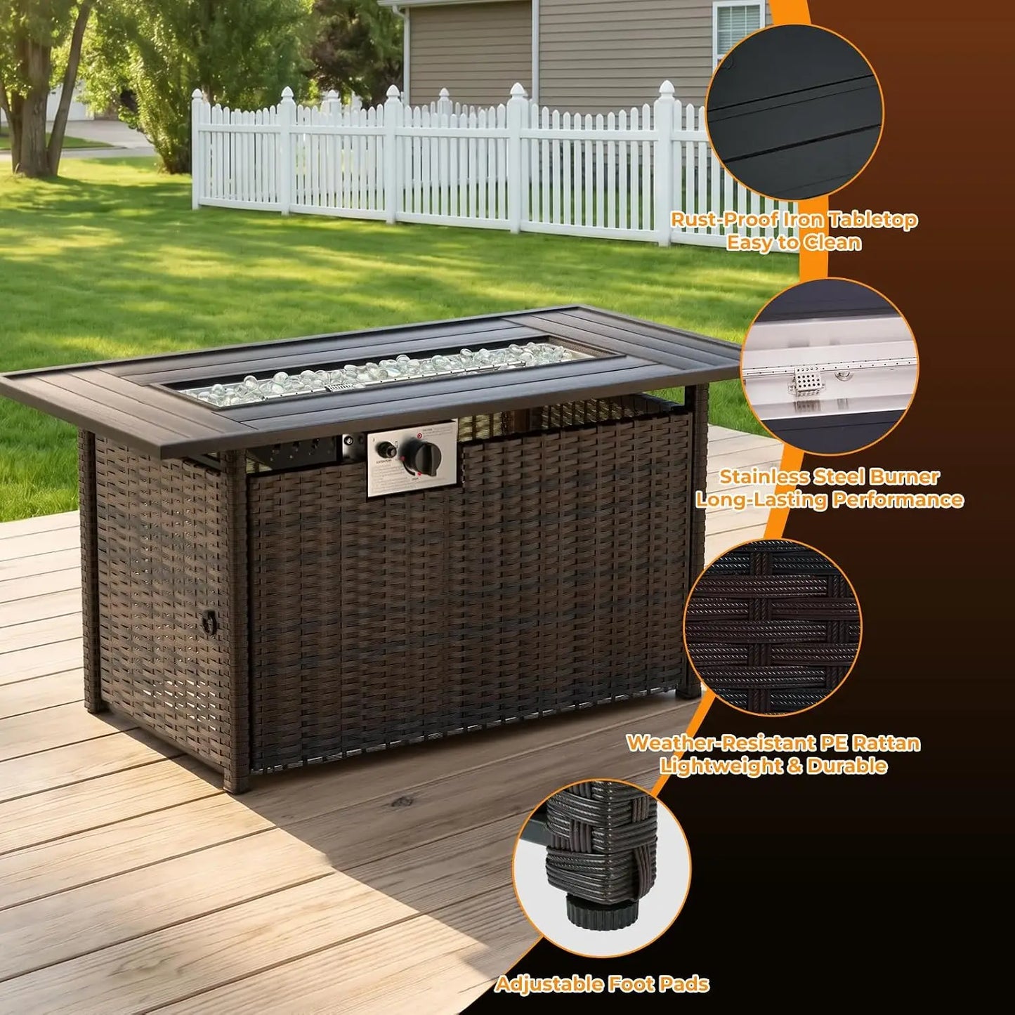 Wicker Patio Outdoor Conversation Set With Propane Fire Pit Table