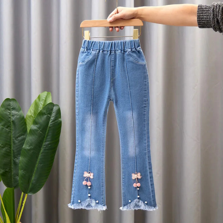 YSUBEST Girls Jeans Bell Bottoms For Spring Autumn Casual Kids