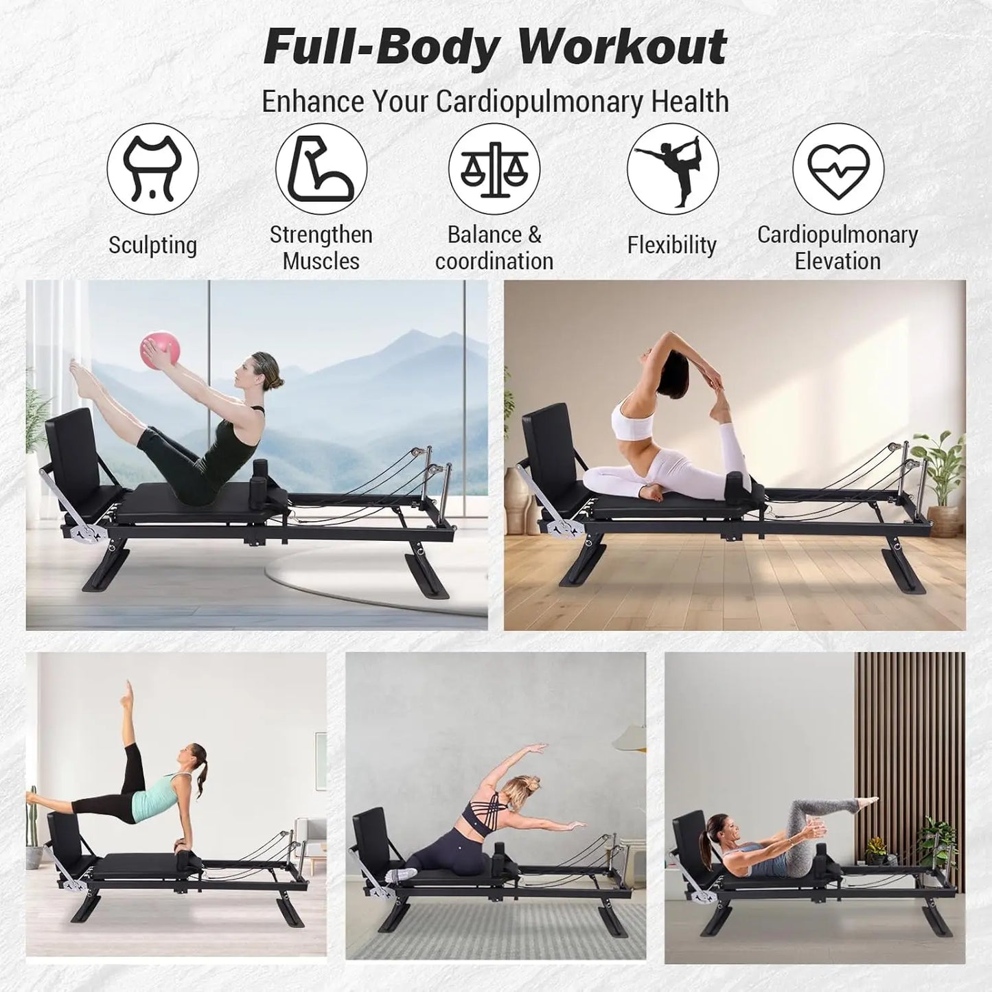 HiMISS Foldable Reformer Pilates Machine With Adjustable Heights Jump Boards