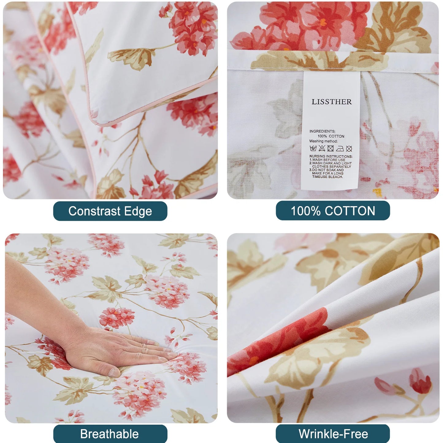 LISSTHERCN 600TC Egyptian Cotton Duvet Cover Set 3pc