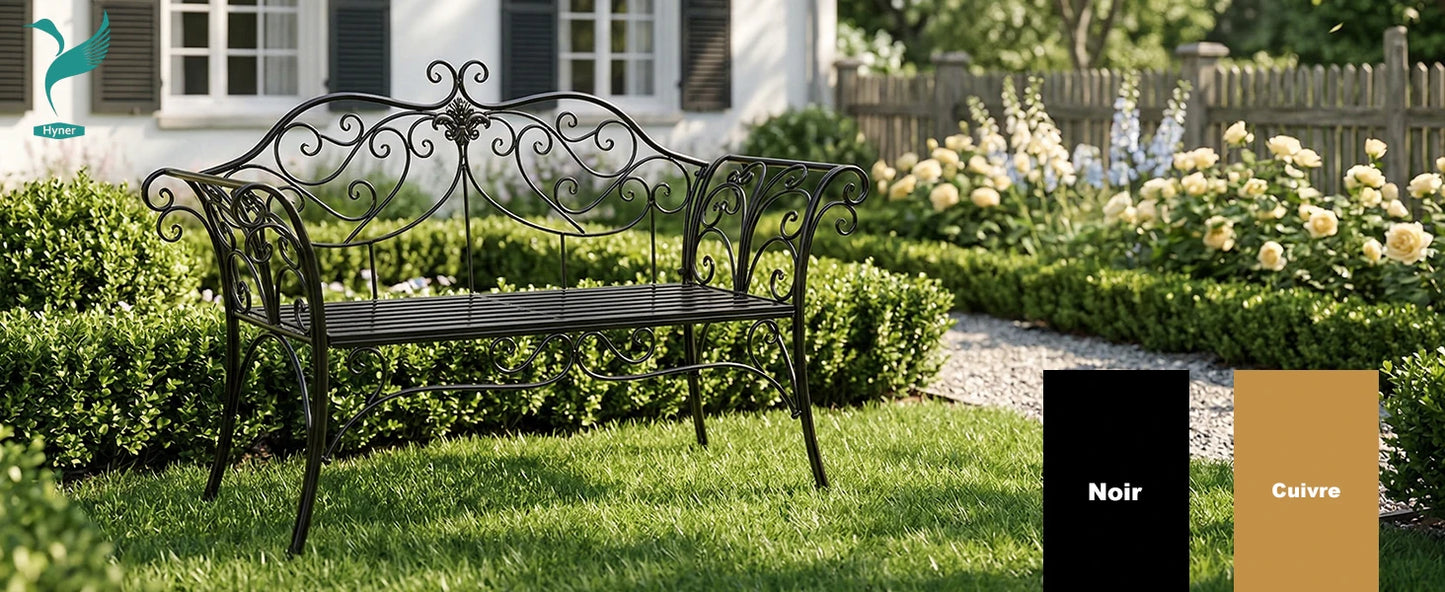 Wrought Iron Garden Bench Outdoor Rustproof Decorative Backrest