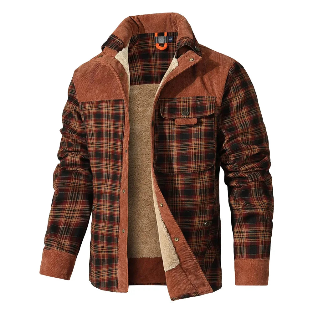 NONECN Men's Winter Windproof Bomber Jacket Plaid Sherpa Lined Coat