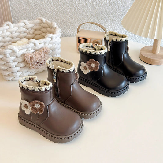 Girls Fleece Lined Winter Boots Zip Closure Rubber Sole
