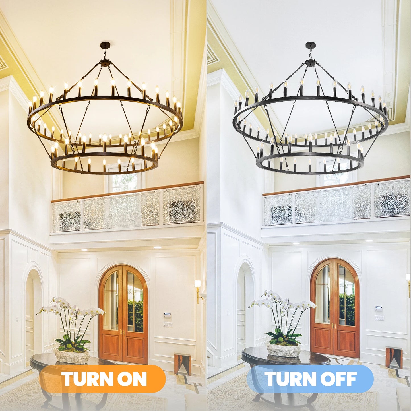 Wagon Wheel Chandeliers Pendant Light Iron Dimmable Two Tier Farmhouse