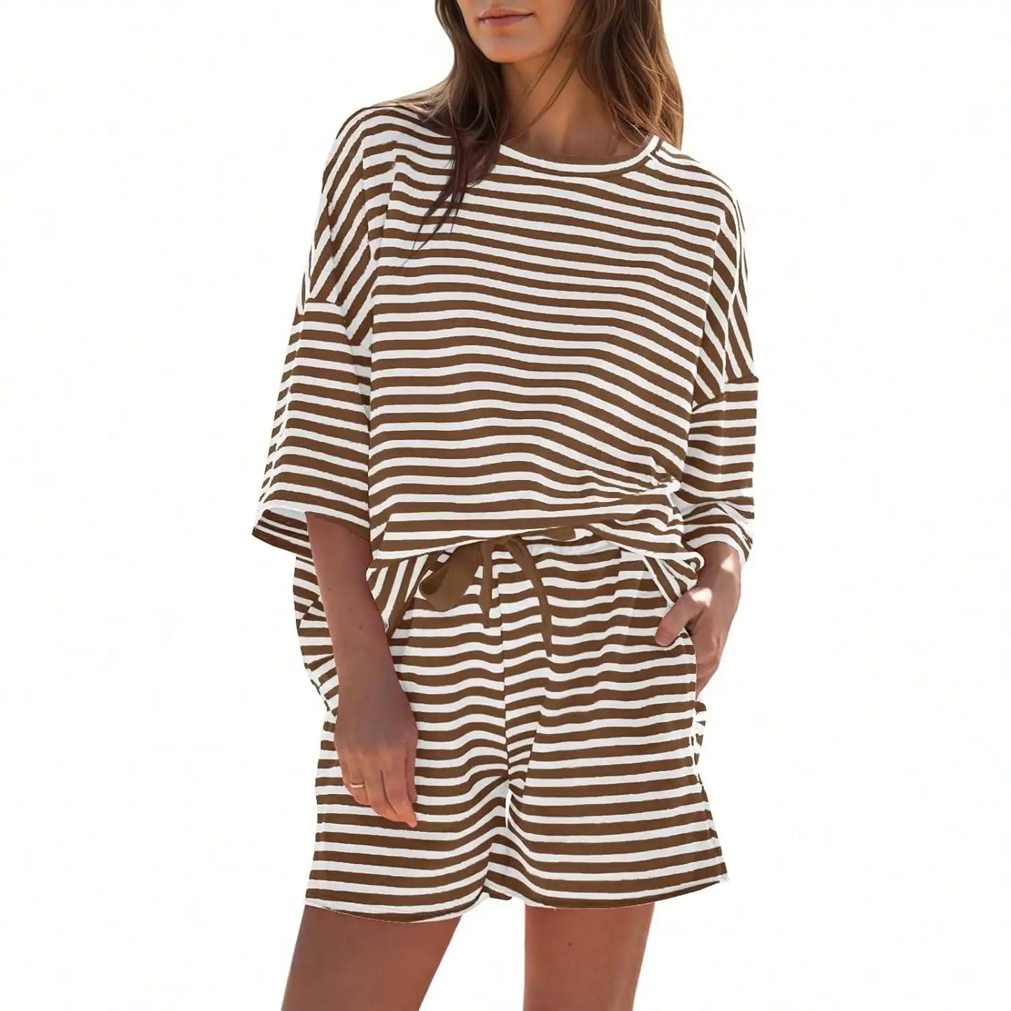 Fisoew Striped Athleisure 2 Piece Lounge Set For Women