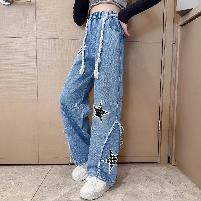 Shangkaka Girls Jeans Ankle Length Loose Fit School Wear