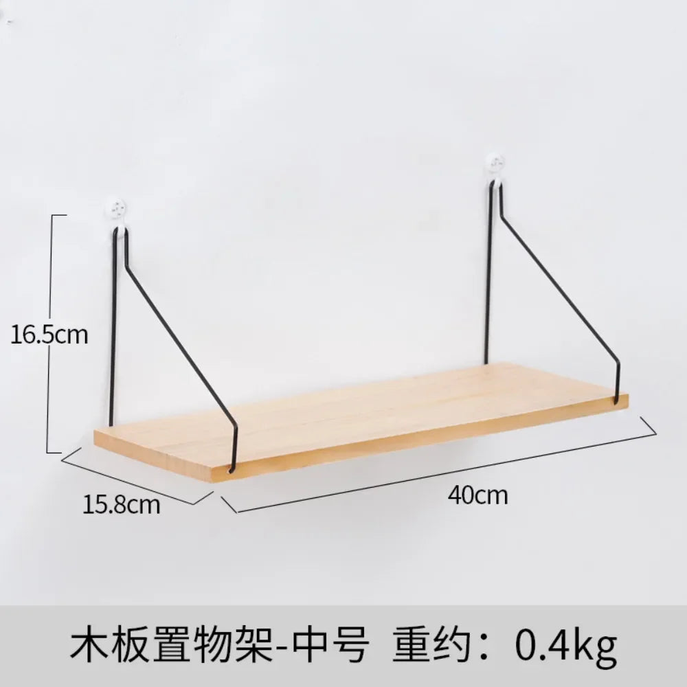 Wooden Wall Shelf With Iron Rack For Bedroom And Kid Room Decor