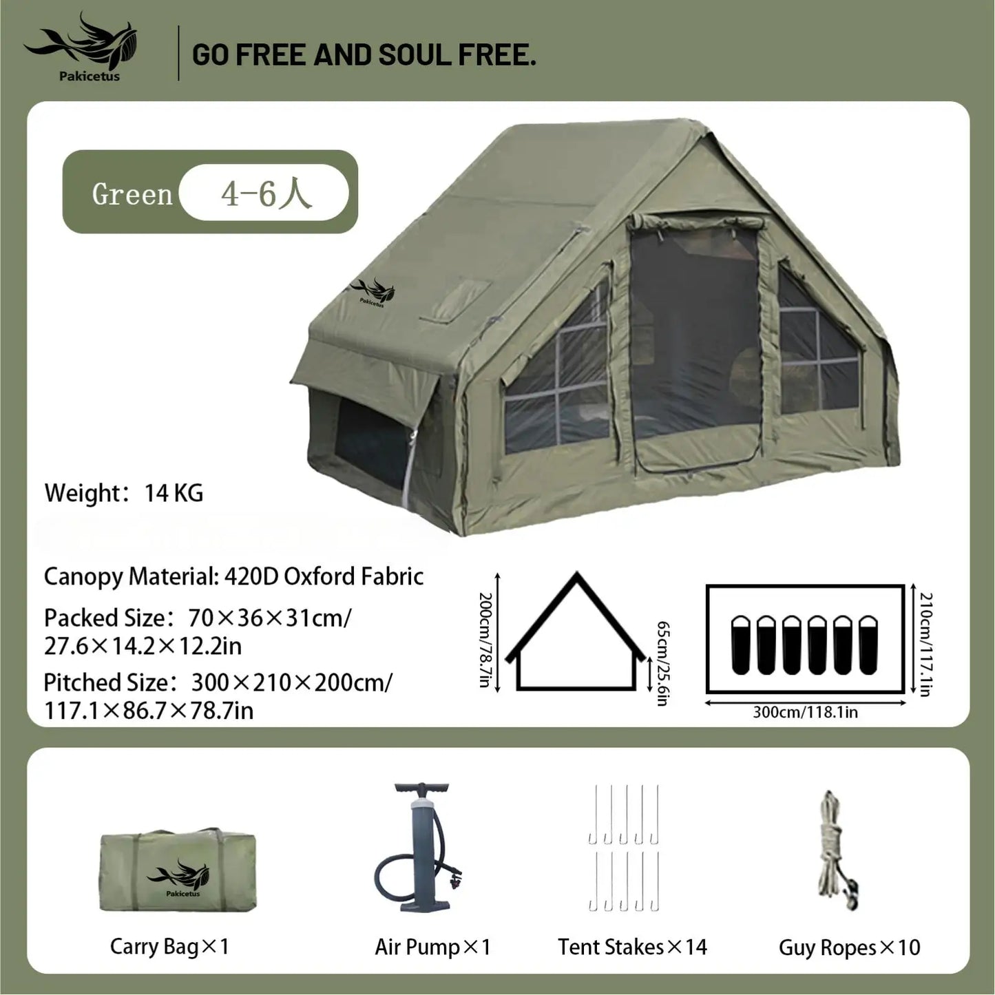 Pakicetus Quick Setup Inflatable Camping Tent With Carry Bag
