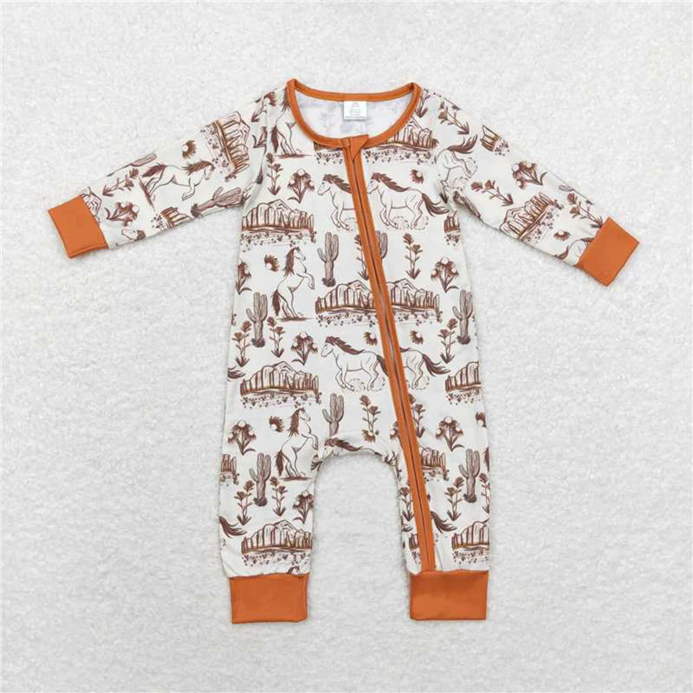 Baby Boys Zip Romper Long Sleeve Bamboo Cactus Print Clothes