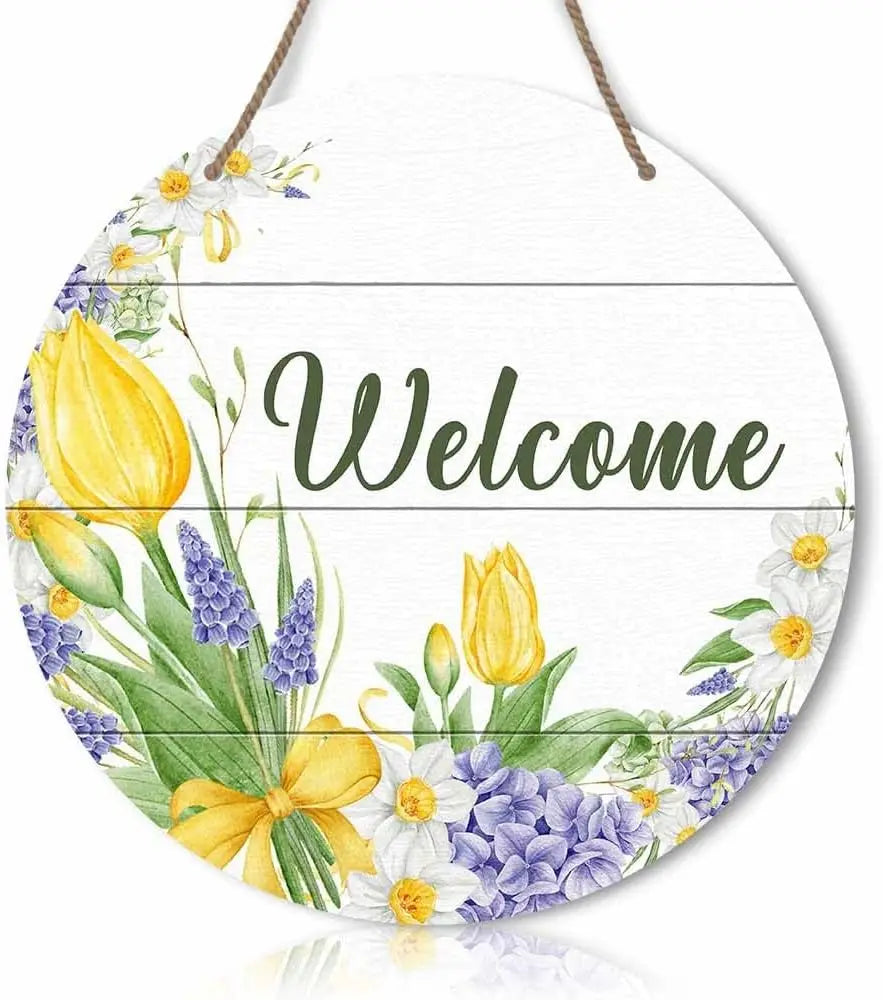 Spring Flowers Hummingbird Round Wooden Sign for Farmhouse Decor