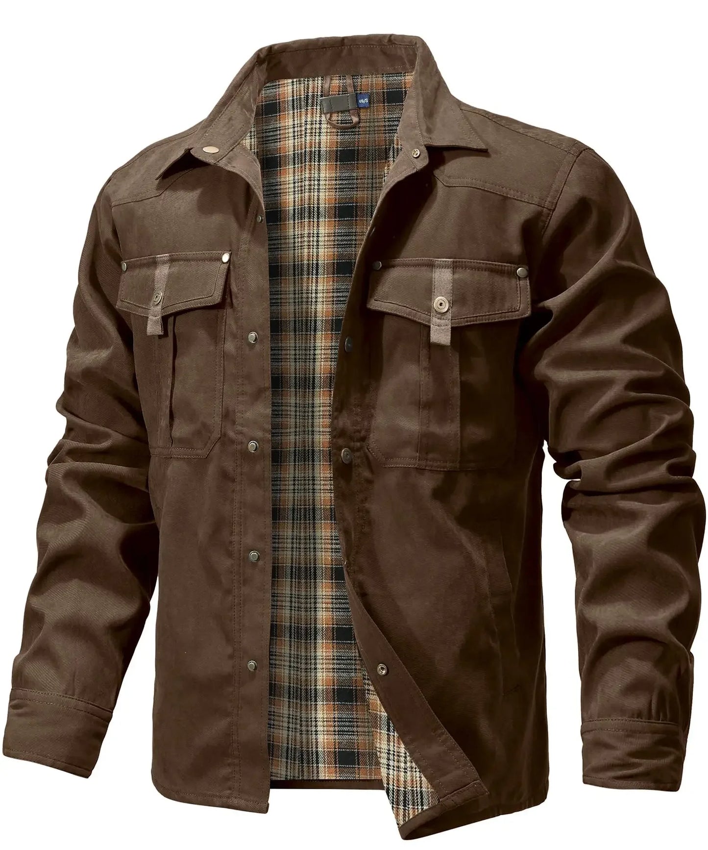 Mens Flannel Lined Shacket Jacket With Snap Buttons For Everyday