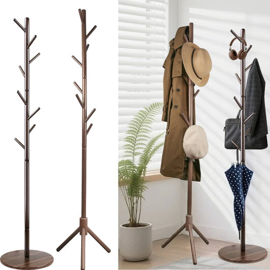 Free Standing Bamboo Coat Rack Adjustable Height