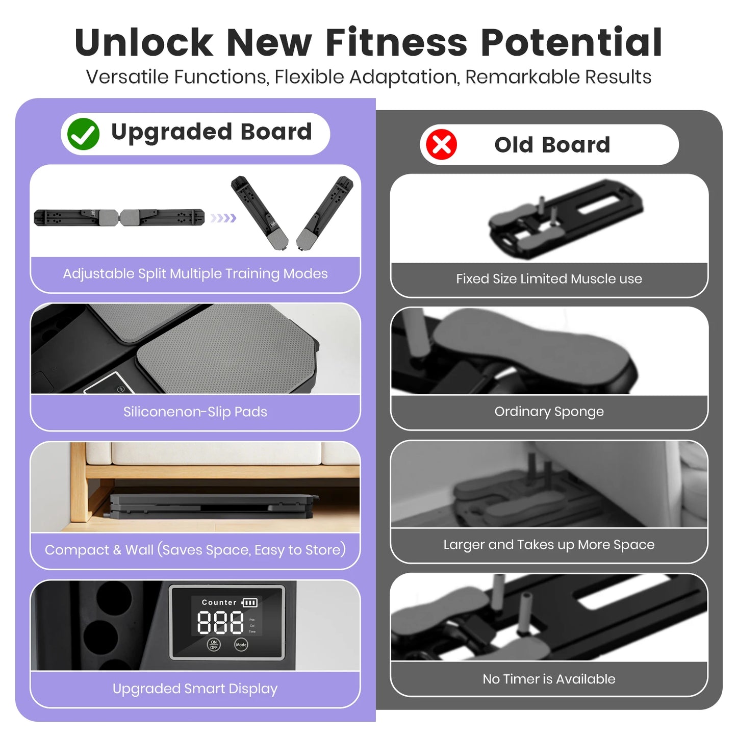 Portable Pilates Board Push Up Ski Balance Board Core Timer