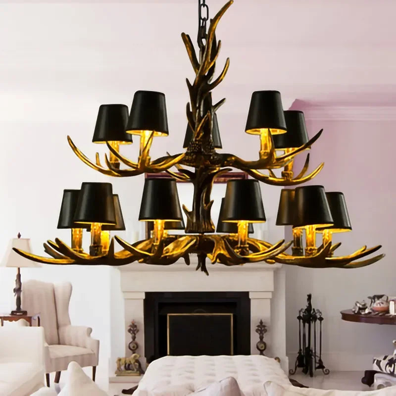 Deer Antler Lamp With Lampshade Resin Indoor Home Decor