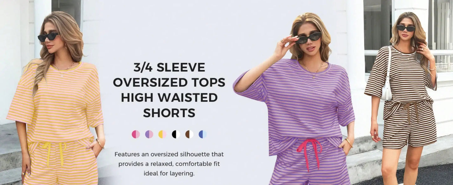 Fisoew Striped Athleisure 2 Piece Lounge Set For Women