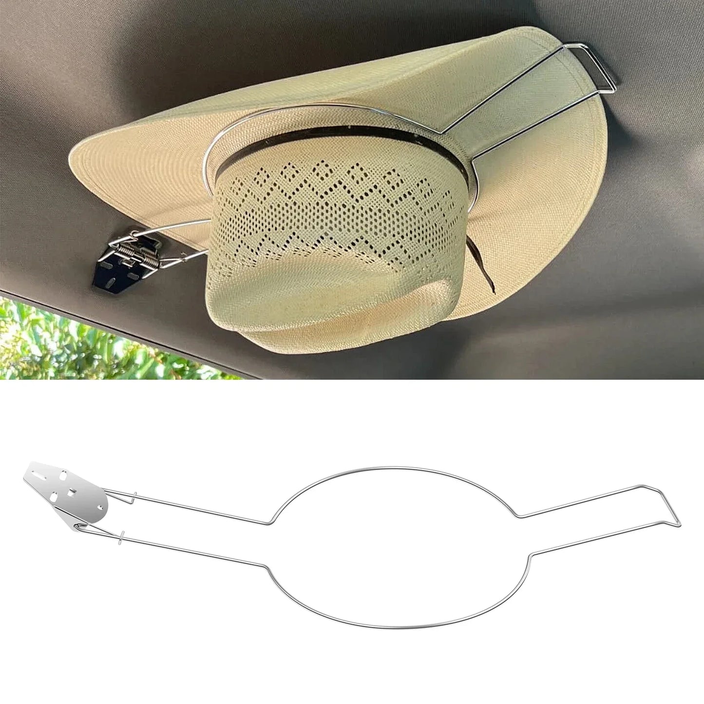 Stainless Steel Car Cowboy Hat Rack With Built In Spring Holder