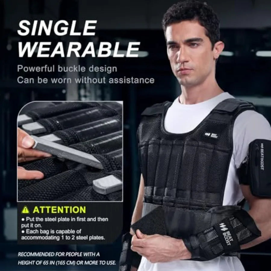 SHXI Adjustable Weight Vest For Men 20-60lb Steel Plates