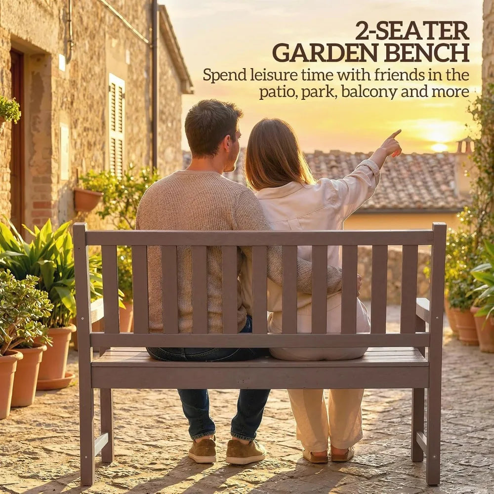 All Weather HDPE Garden Bench For Two With 528 Lbs Capacity