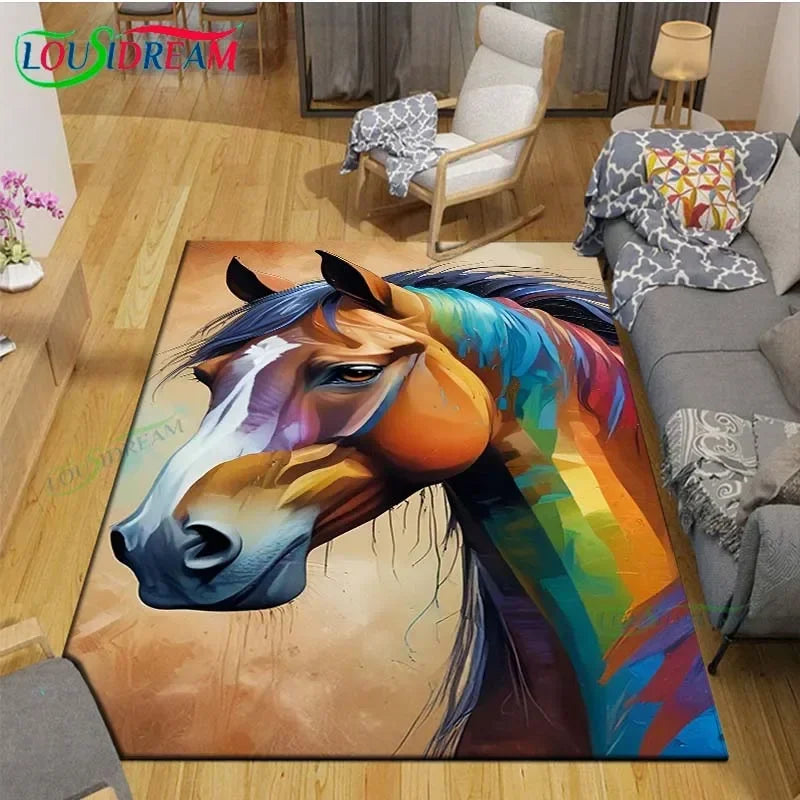3D Horse Painting Carpet Anti Slip Living Room Rug