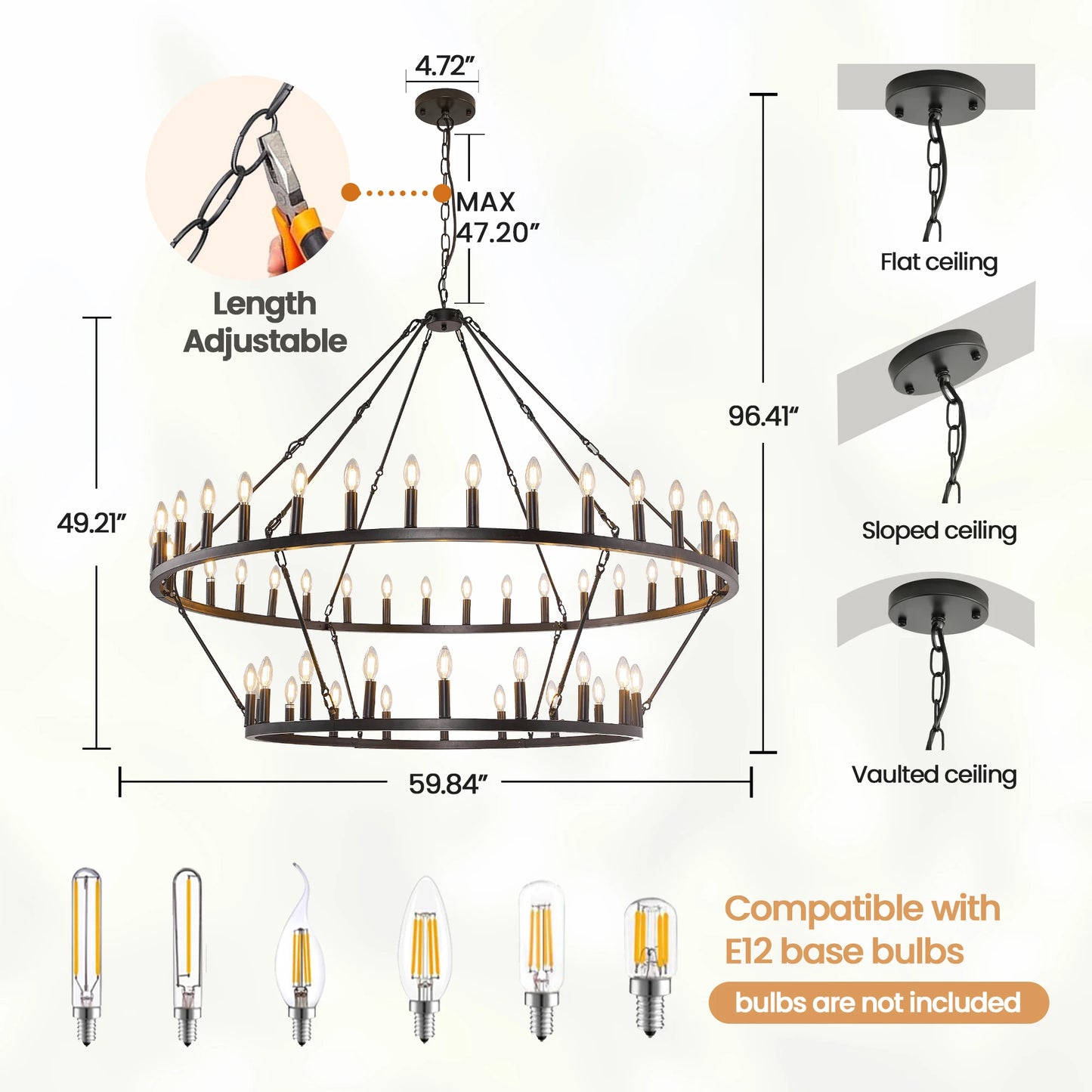 Wagon Wheel Chandeliers Pendant Light Iron Dimmable Two Tier Farmhouse