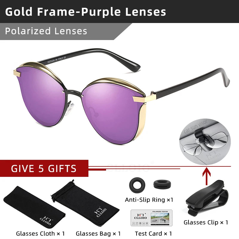 CLLOIO Polarized Sunglasses Women Cat Eye Driving Shades Luxury