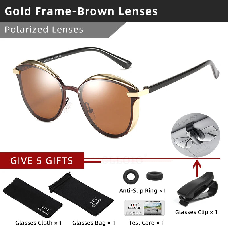 CLLOIO Polarized Sunglasses Women Cat Eye Driving Shades Luxury