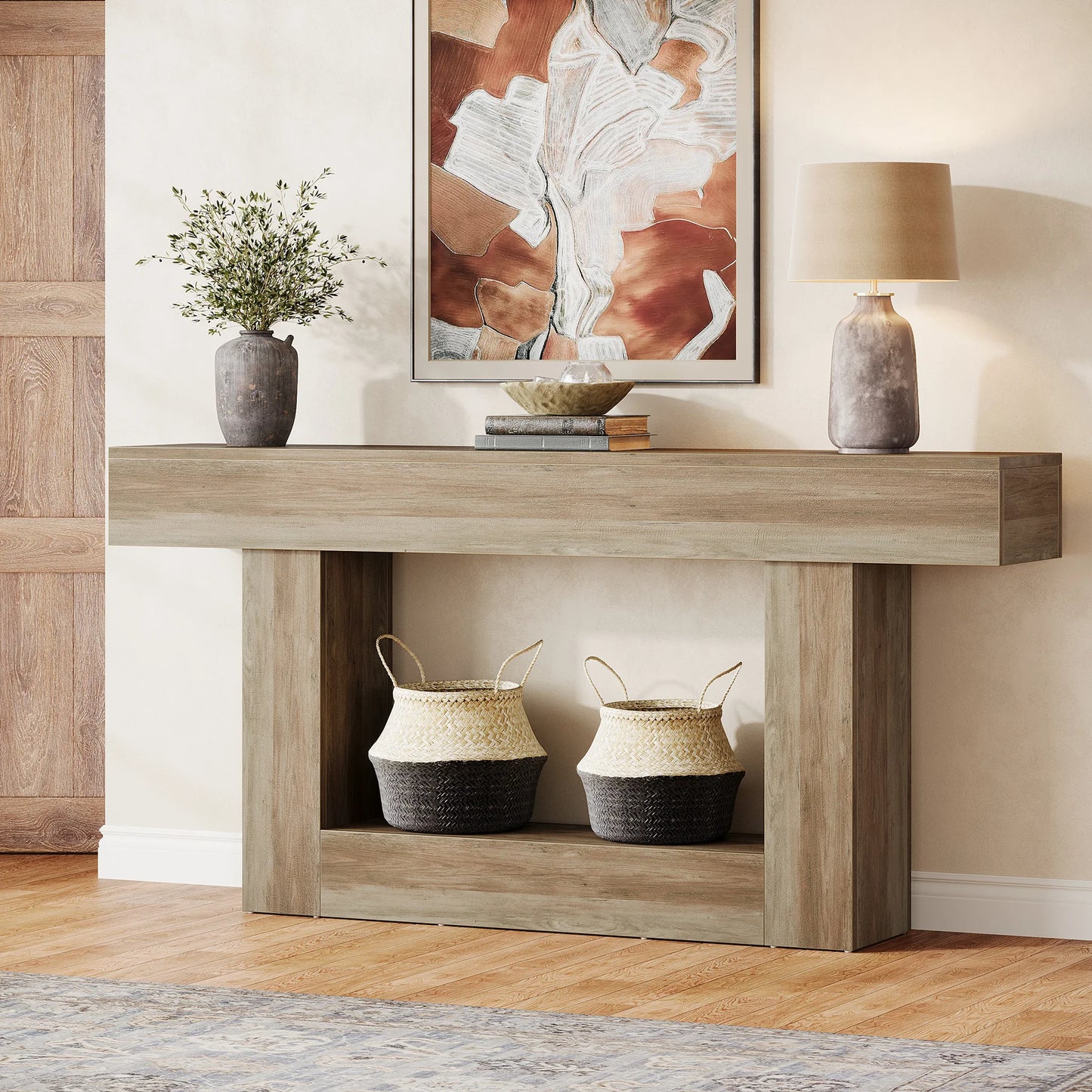 Tribesigns Farmhouse 2-Tier Entryway Console Table With U-Shaped Base