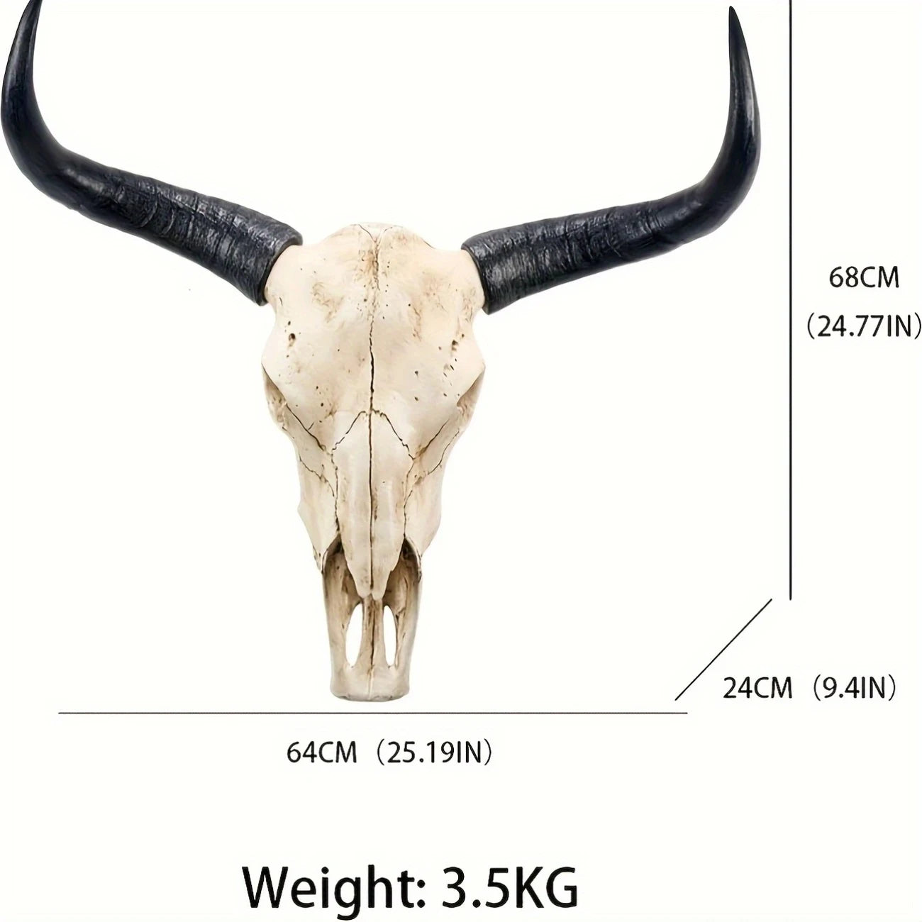 Long Horn Bull Skull Wall Art Resin Western Rustic Decor