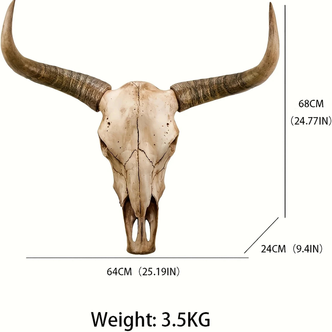 Long Horn Bull Skull Wall Art Resin Western Rustic Decor