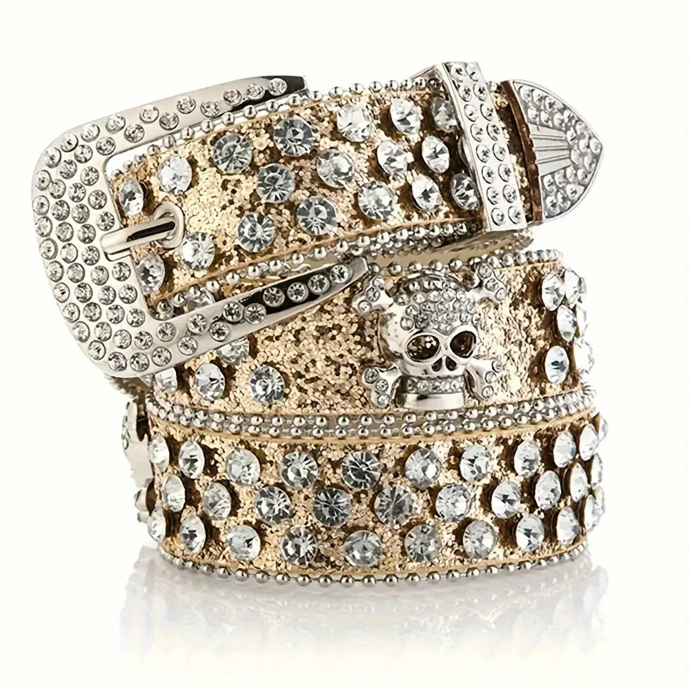 Rhinestone Western Cowgirl Belt PU Leather for Women