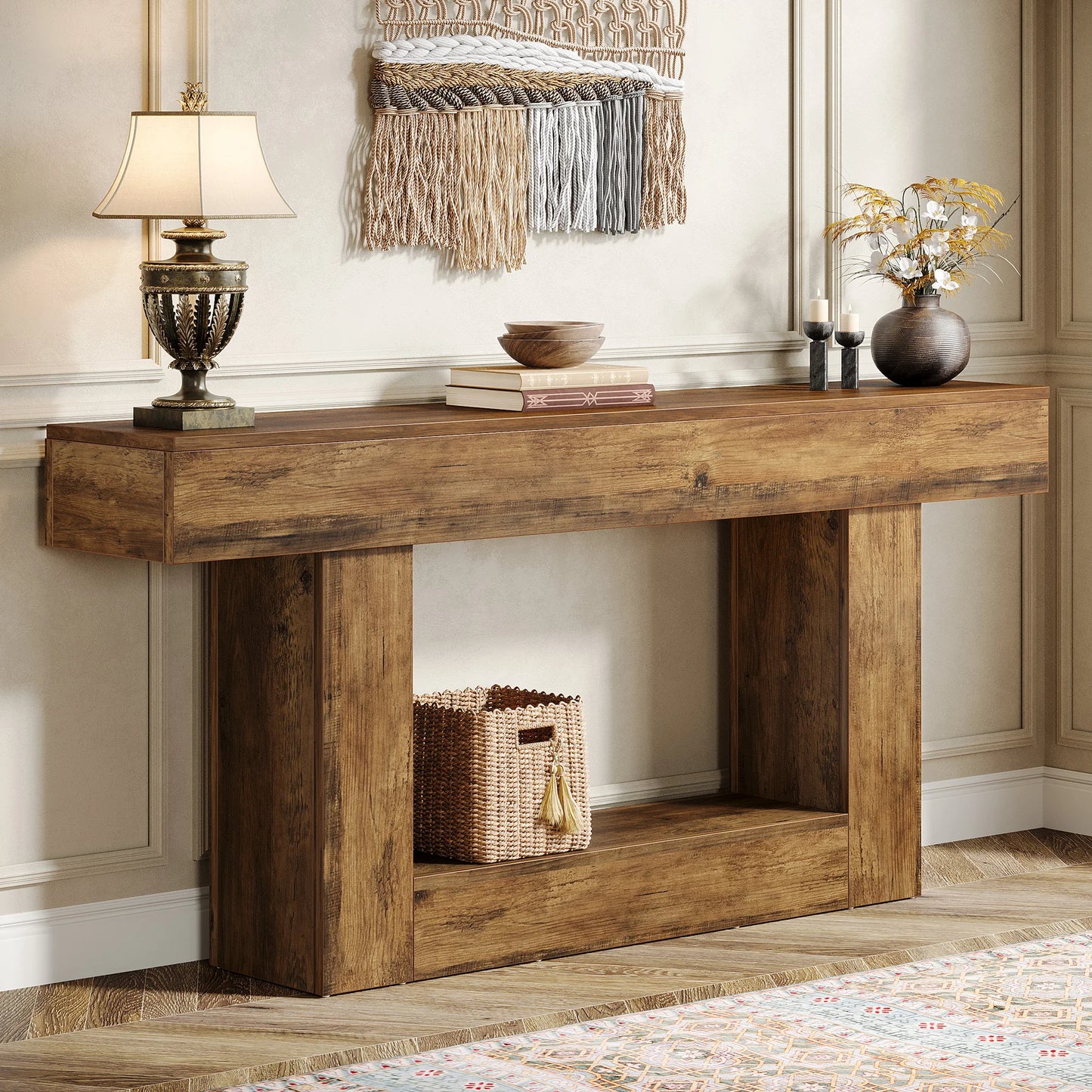 Tribesigns Farmhouse 2-Tier Entryway Console Table With U-Shaped Base