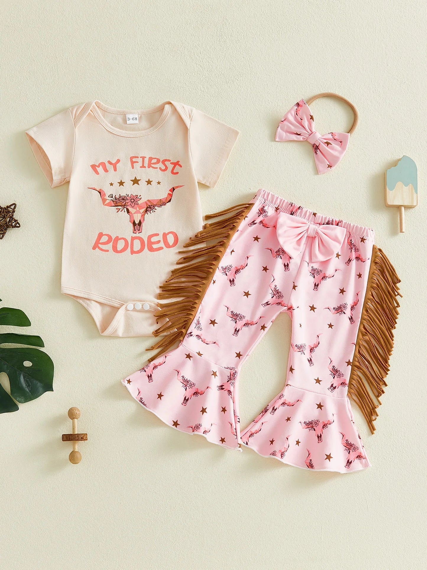 Toddler Girls Cowgirl Style Short Sleeve Romper Headband Set