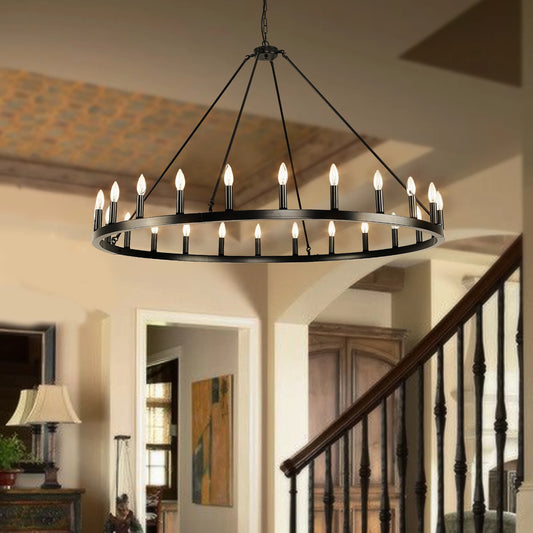 Wagon Wheel Chandelier 24 Lights Modern Rustic Farmhouse Pendant
