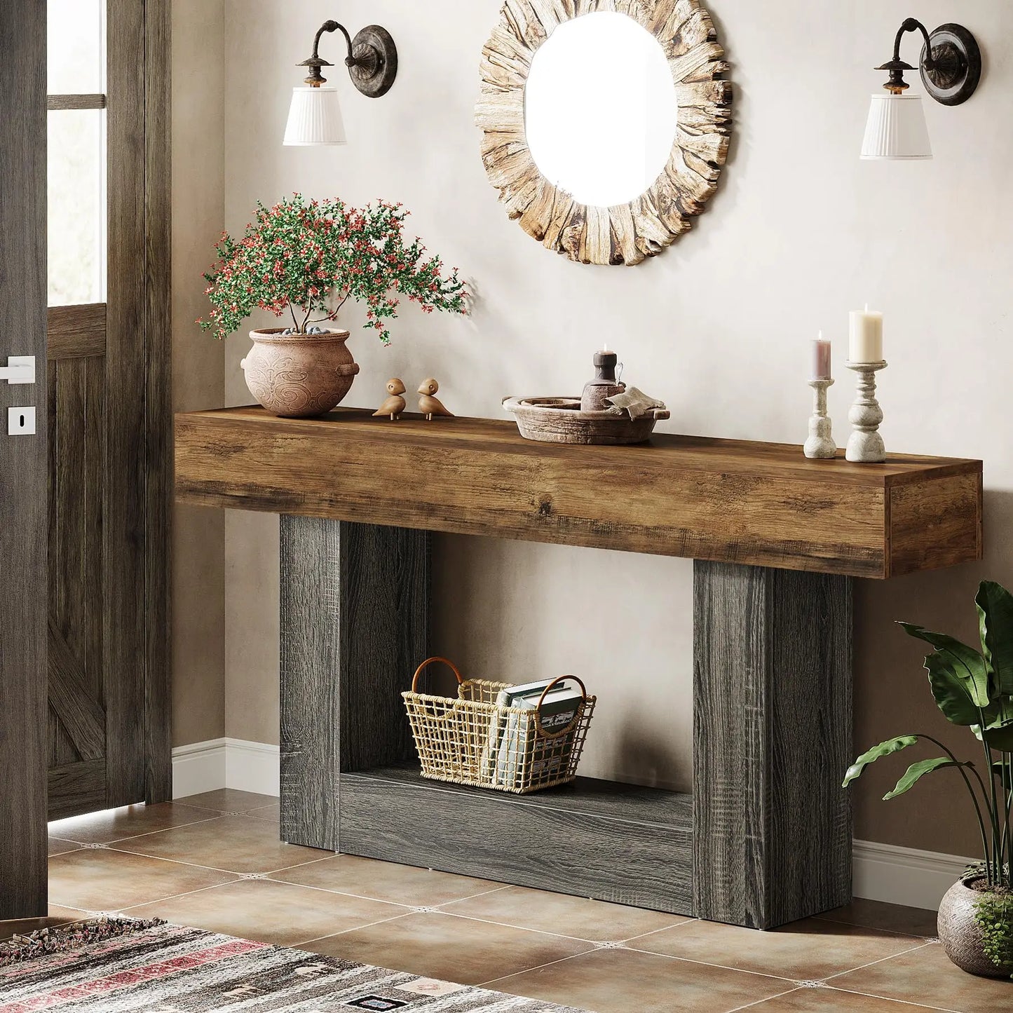 Tribesigns Farmhouse 2-Tier Entryway Console Table With U-Shaped Base