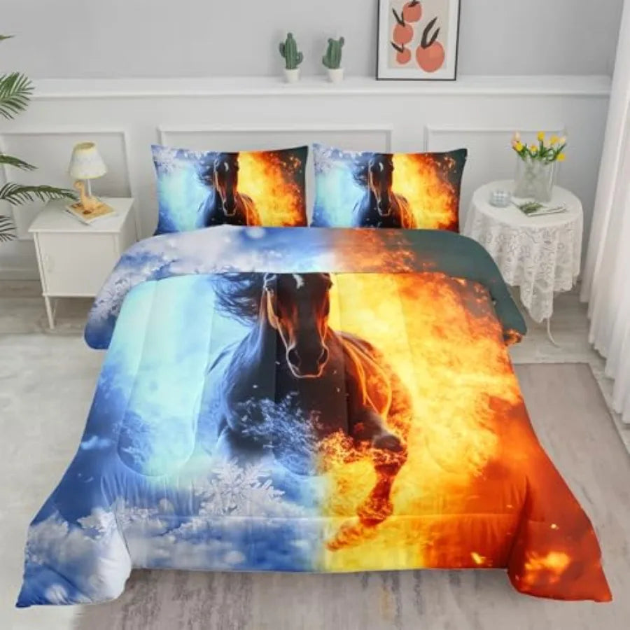 Fire Ice 3D Comforter Set Twin Bedding With Pillowcases