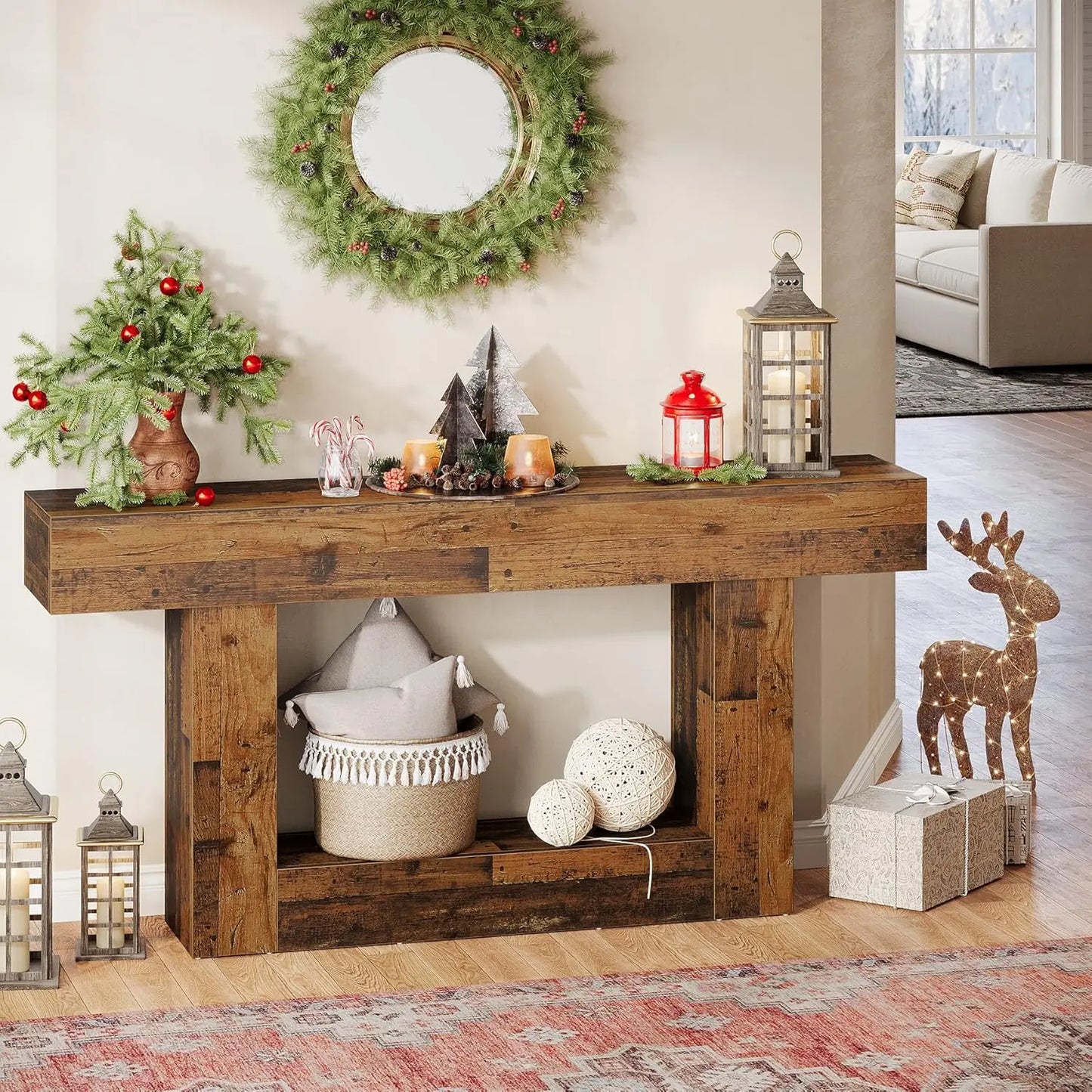 Tribesigns Farmhouse 2-Tier Entryway Console Table With U-Shaped Base