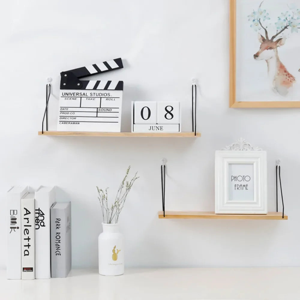 Wooden Wall Shelf With Iron Rack For Bedroom And Kid Room Decor