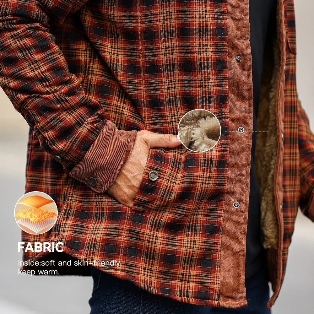 NONECN Men's Winter Windproof Bomber Jacket Plaid Sherpa Lined Coat
