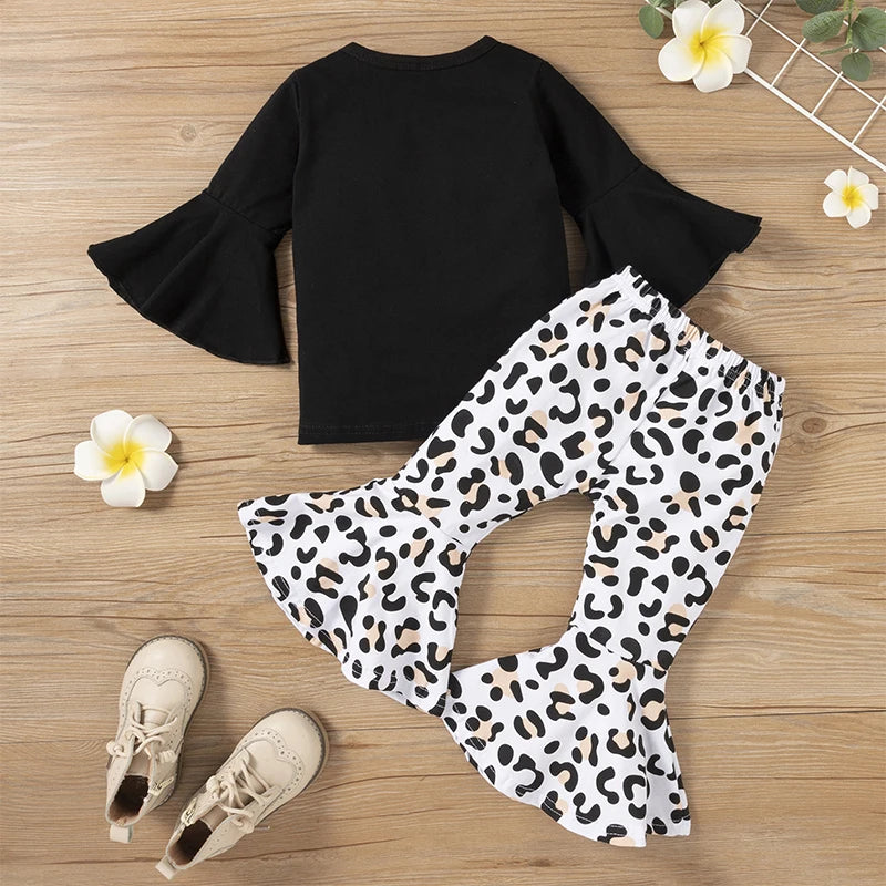 YTYINCN Leopard Print Baby Girl Sets Pullover Top And Bellbottoms