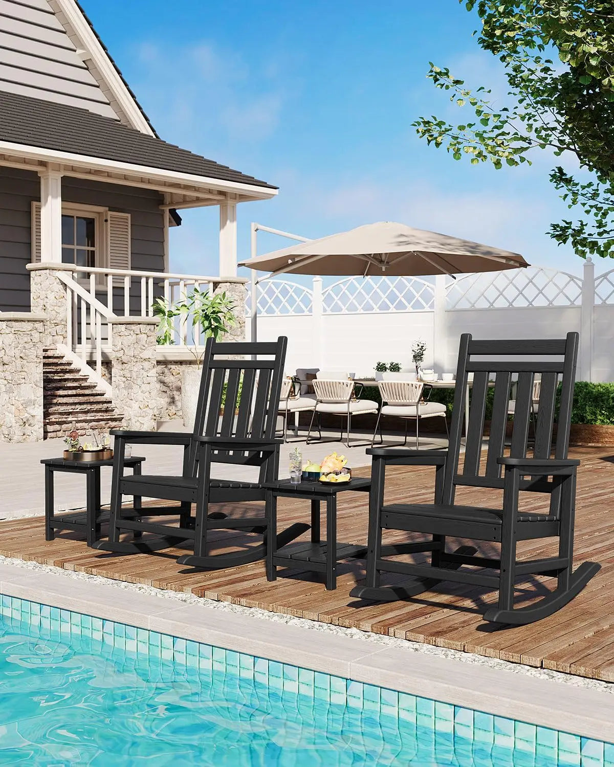 HDPE Rocking Chair Set Of 2 With Side Table Furniture