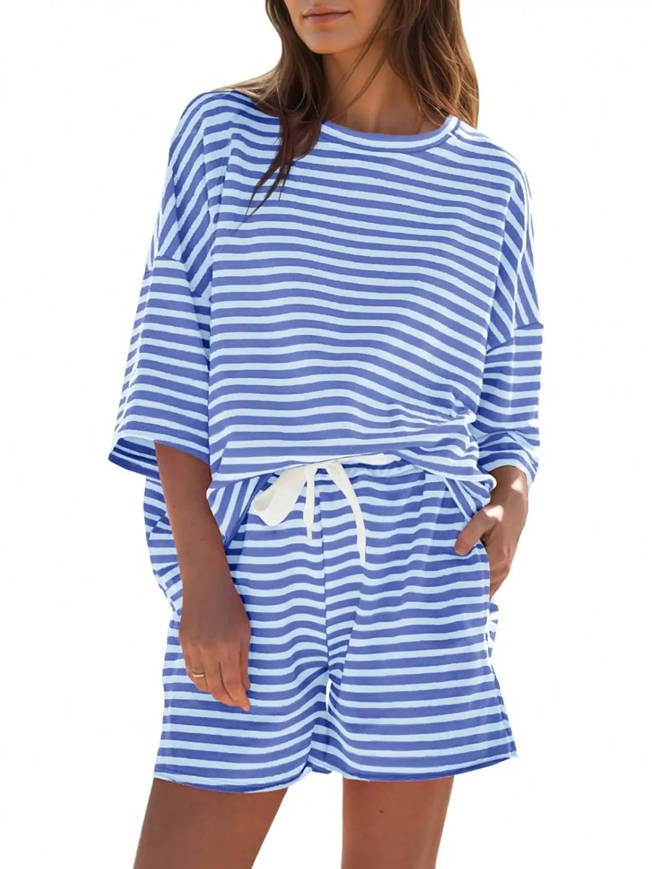 Fisoew Striped Athleisure 2 Piece Lounge Set For Women