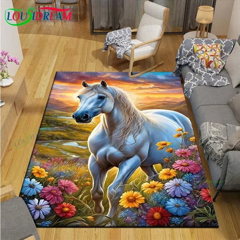 3D Horse Painting Carpet Anti Slip Living Room Rug
