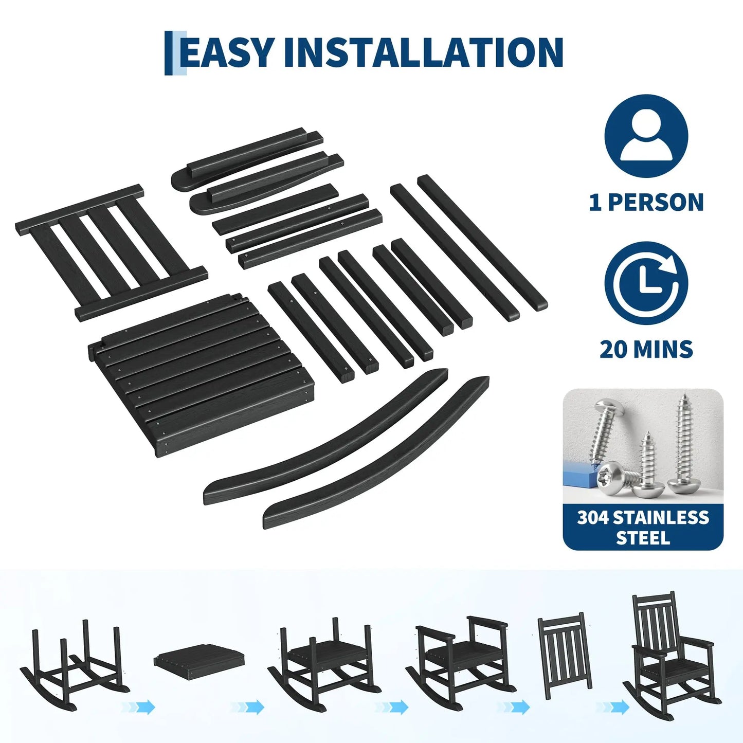 HDPE Rocking Chair Set Of 2 With Side Table Furniture
