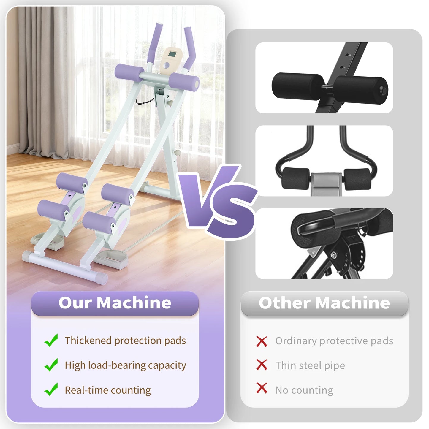 Adjustable Abdominal Curling Exercise Machine Dual Track Foldable Home Gym